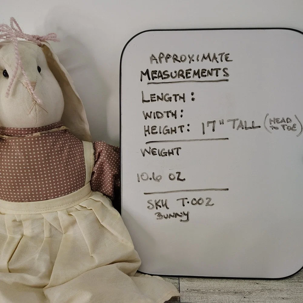 Vtg Country Style‎ Fabric Bunny Rabbit Muslin Doll 17" Tall Decor Cottagecore - Picture 13 of 14